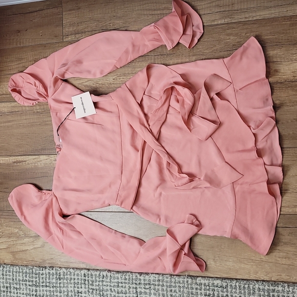 Superdown Blush Khloe Ruffle Puff Sleeve Mini tie Dress whimsical Feminine xs - Picture 6 of 16